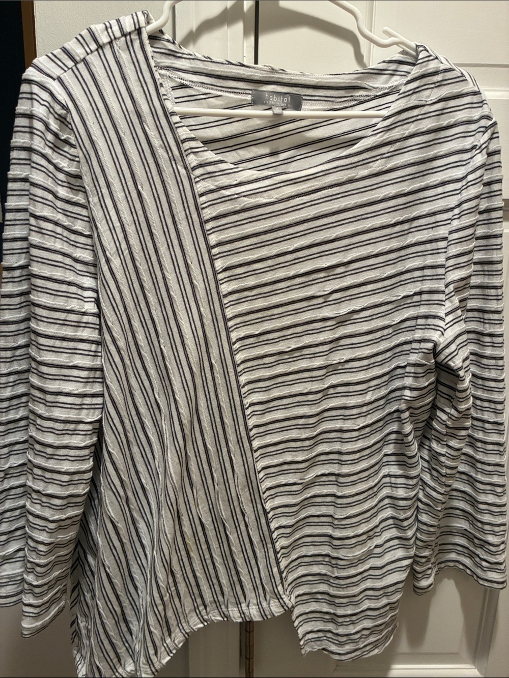 Habitat White and Black Striped Long Sleeve Mixed-Stripe Top